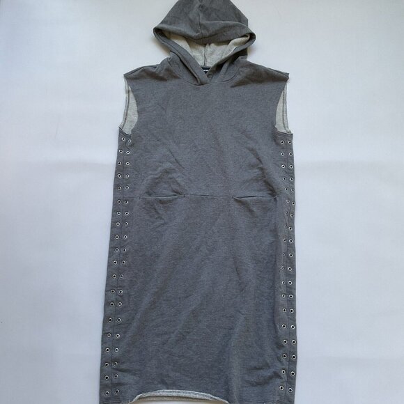 Diesel Girls Hooded Tank Dress Loose Fit In Grey Studded Eyelet Details Size 10Y - Picture 1 of 9